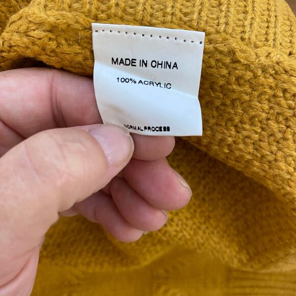 Chunky Mustard Knit Poncho Sweater Turtleneck One Size Lagenlook Cozy‎ Fall Cape - Picture 7 of 7